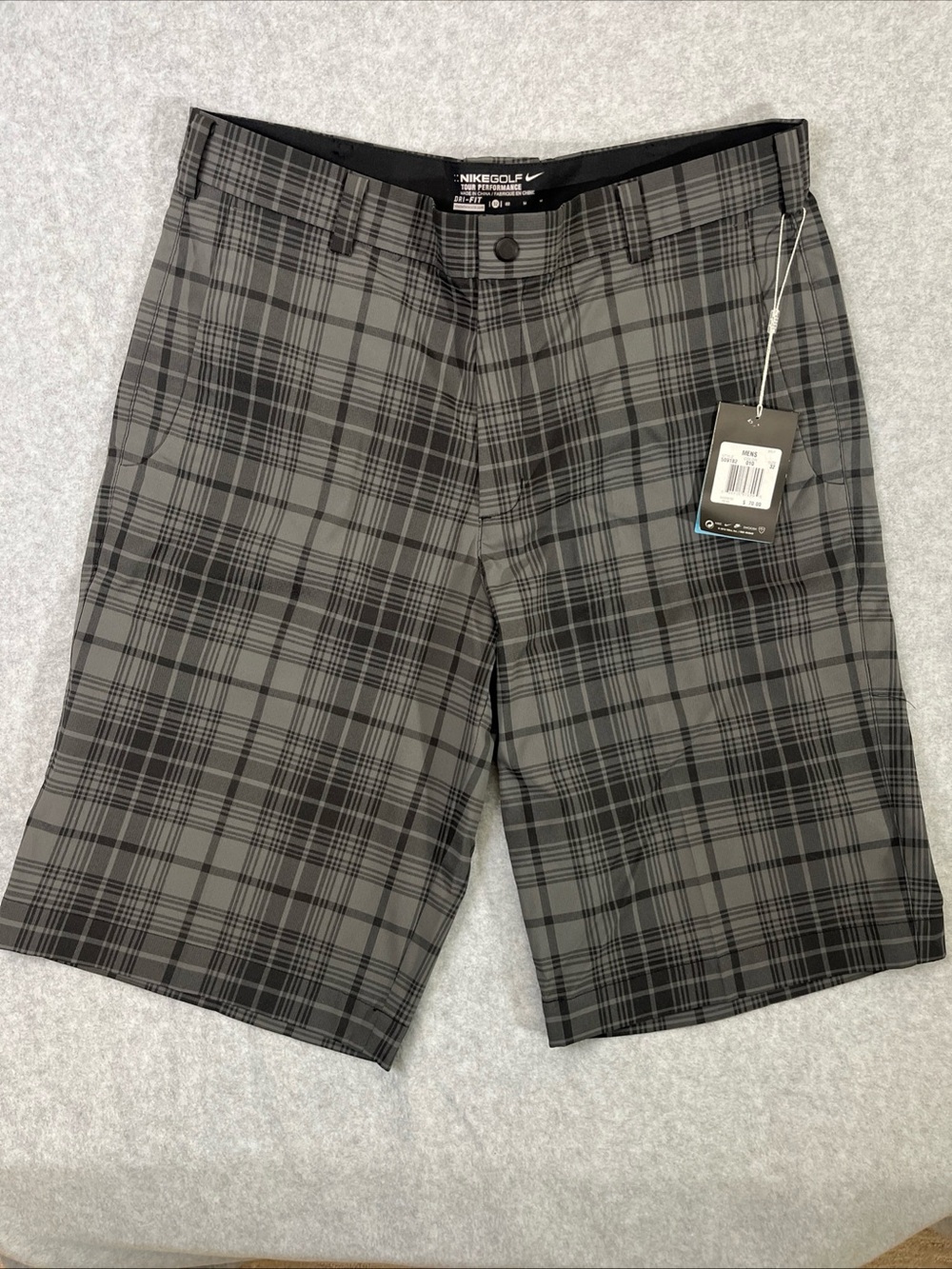 Nike Golf Shorts Men's 32 Gray 11" Inseam Plaid DRI-FIT Performance Tech NEW